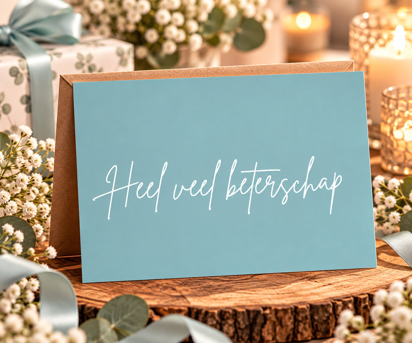 Wenskaart - Heel veel beterschap - blauw