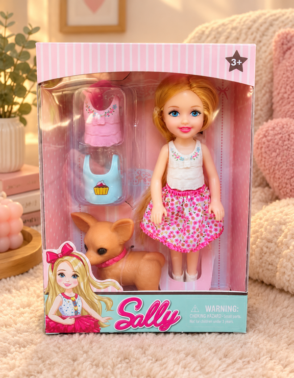 Sally Dress up pop met hond en accessoires