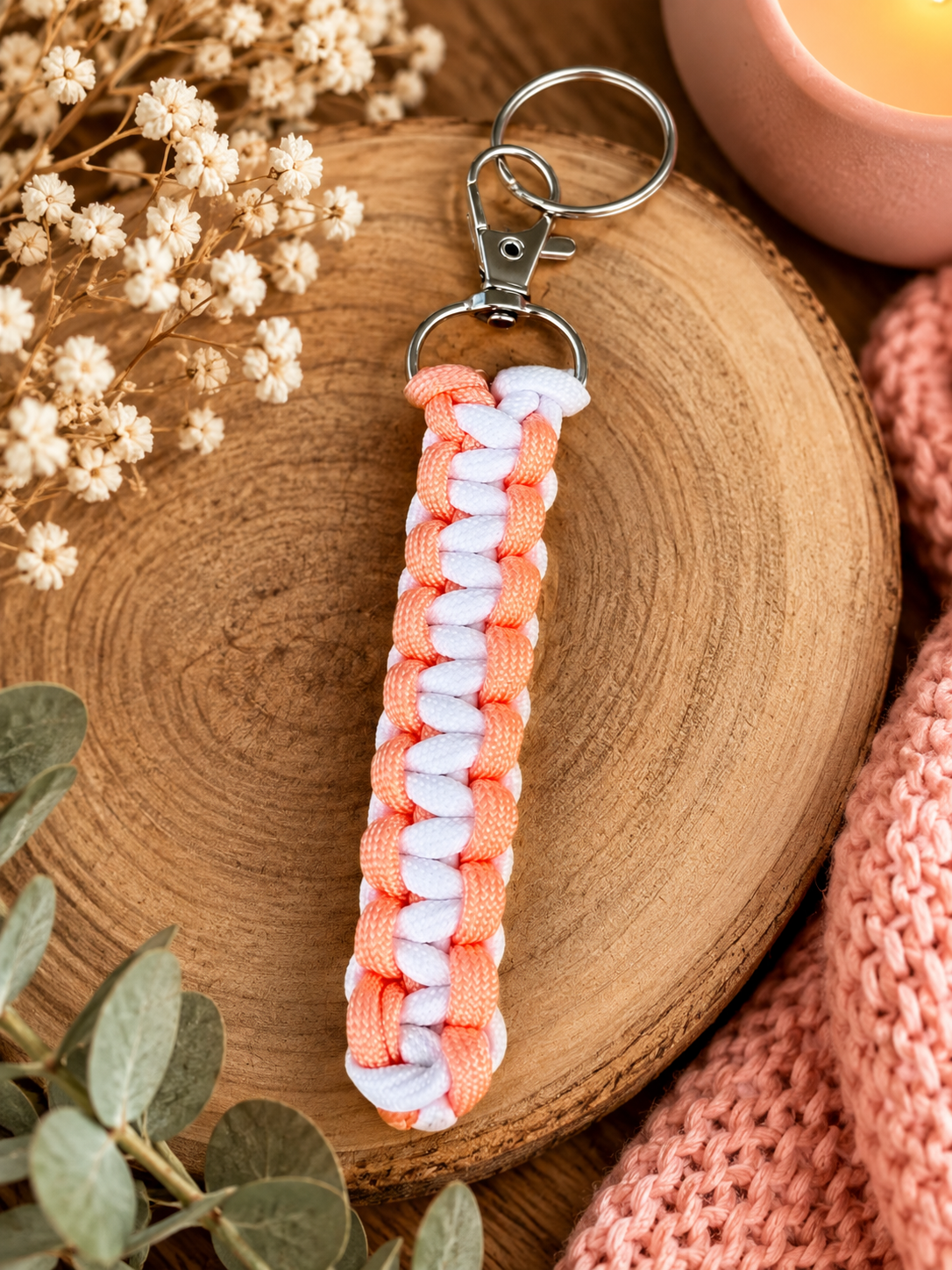 Sleutelhanger :  zalm roze - wit