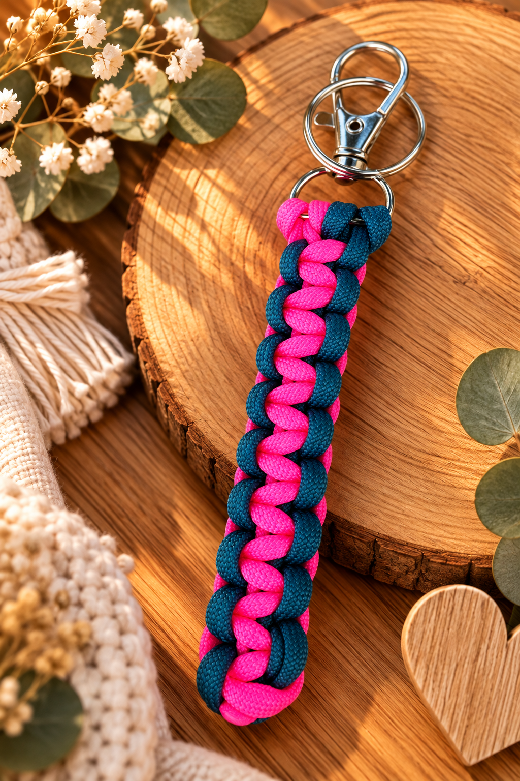Sleutelhanger : donkerblauw - fluo roze