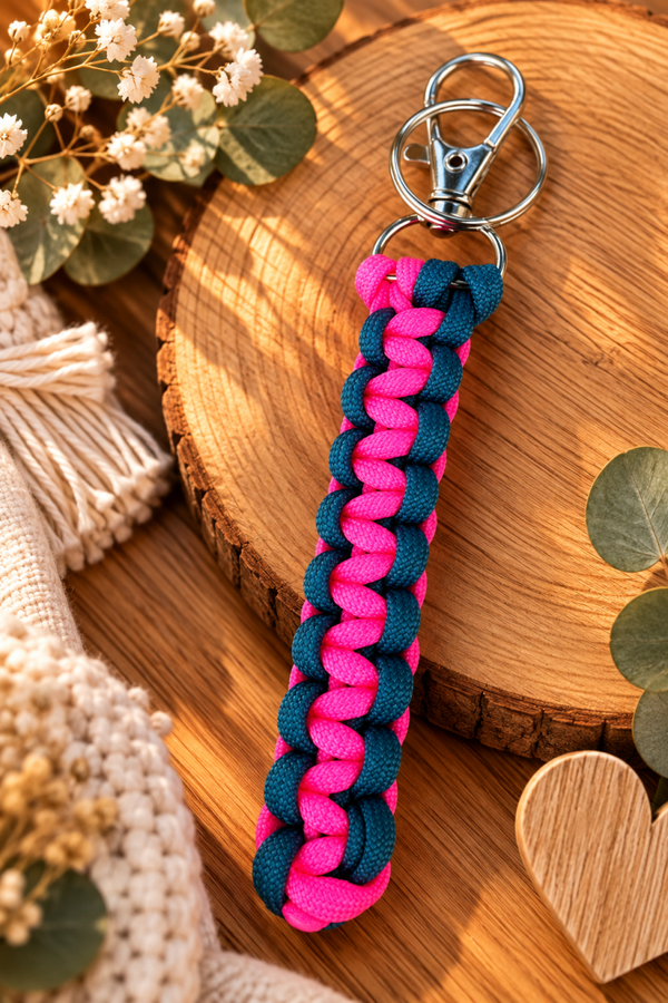 Sleutelhanger : donkerblauw - fluo roze
