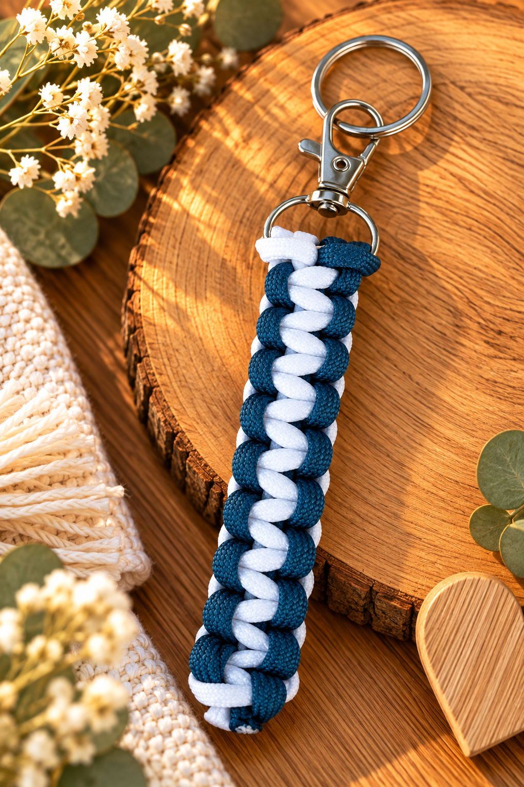 Sleutelhanger : donkerblauw - wit