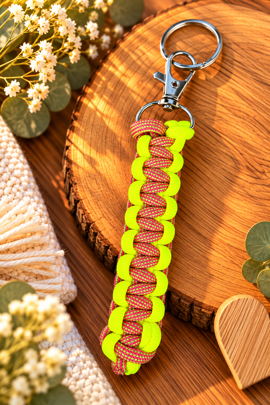 Sleutelhanger : geel -roze - multi