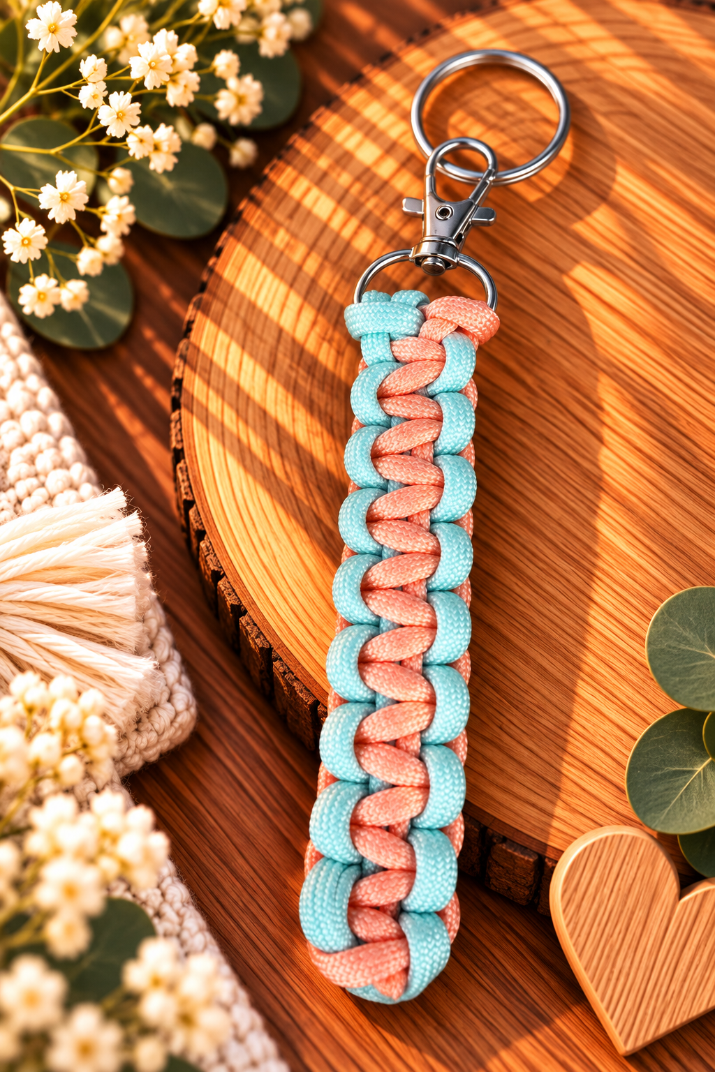 Sleutelhanger : zalm roze - licht blauw