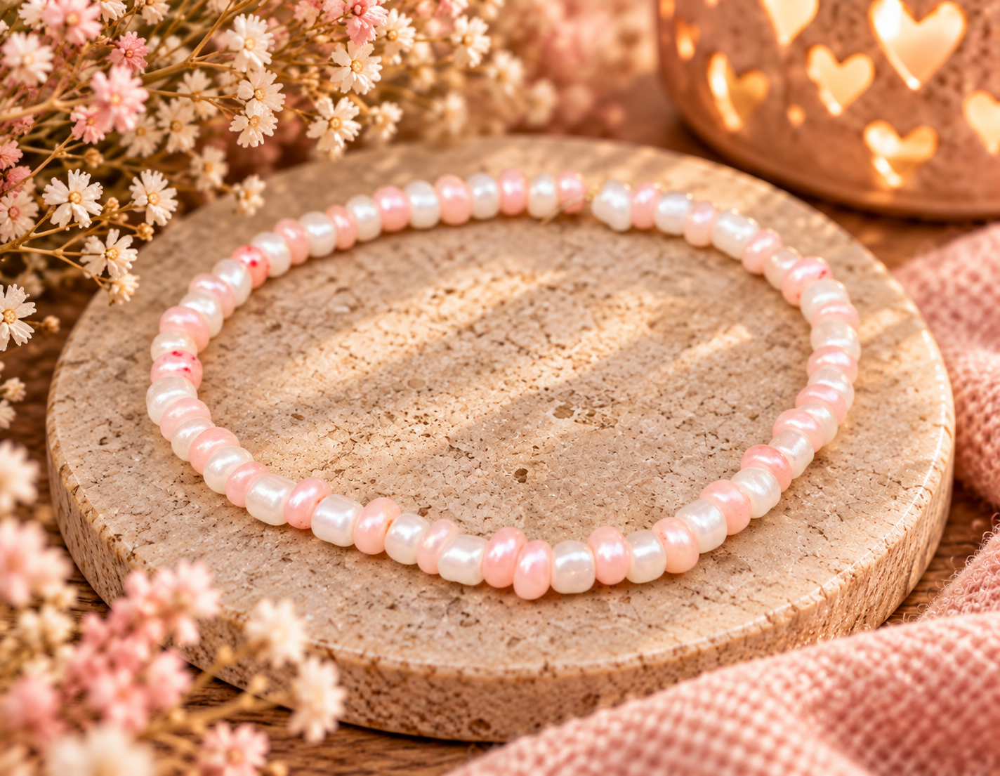 Armband roze/wit