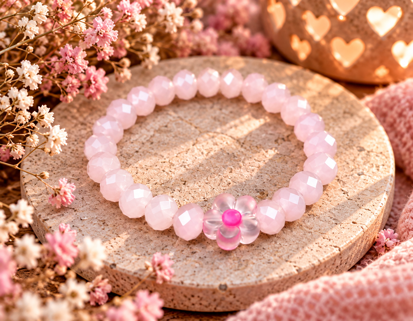 Armband Kralen roze/bloem