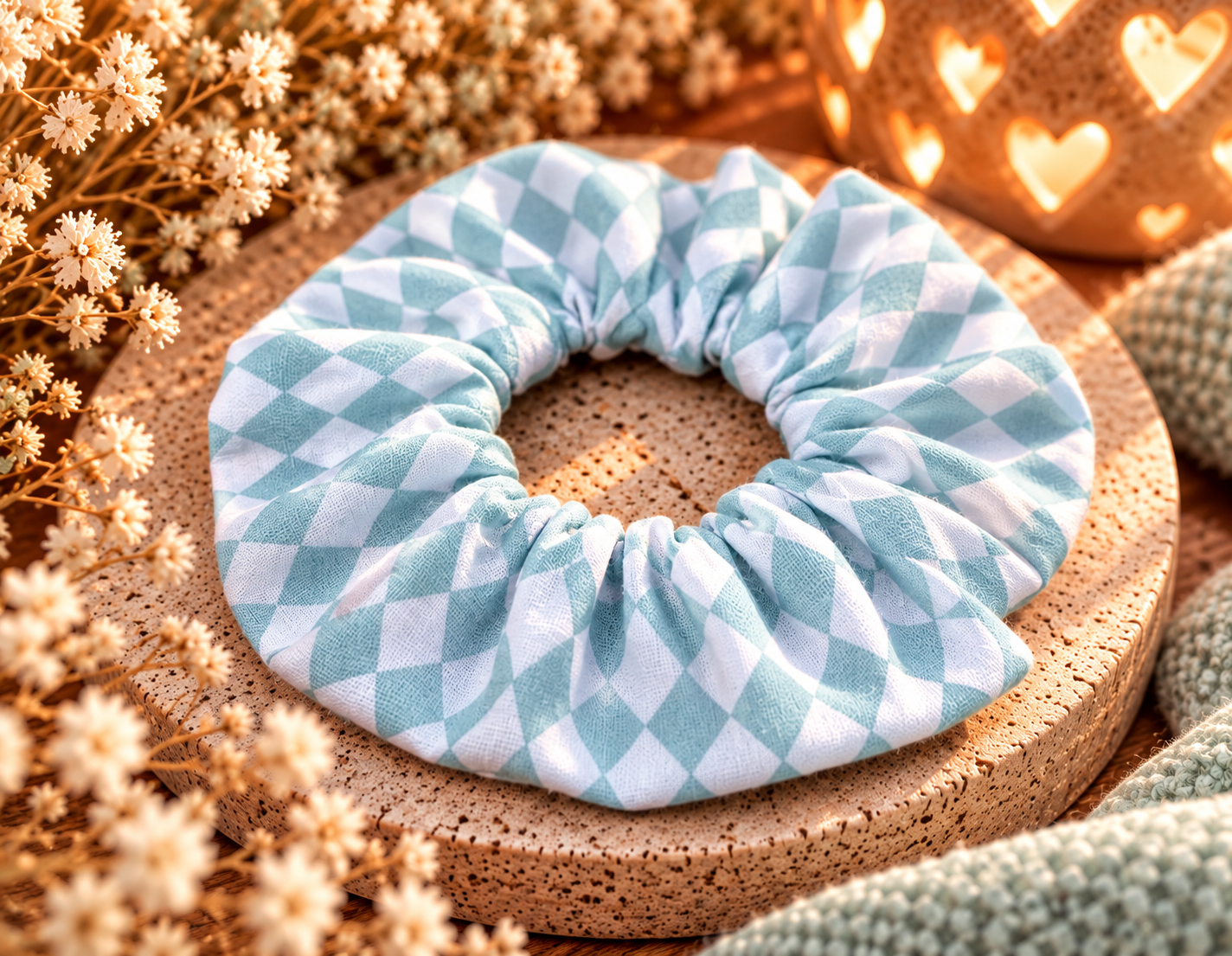 Scrunchie Pastel groen met wit