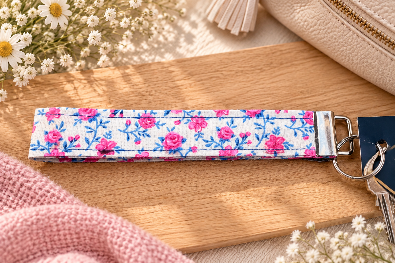 Key clip  Pink flowers
