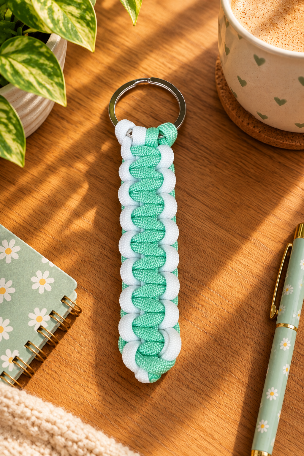 Sleutelhanger :  mint groen - wit