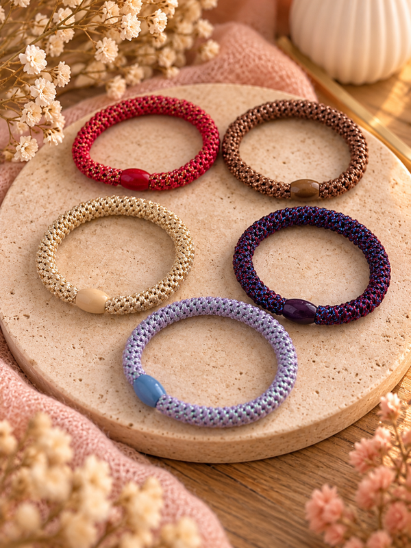 Set van 5 haarrekkers/armbandjes