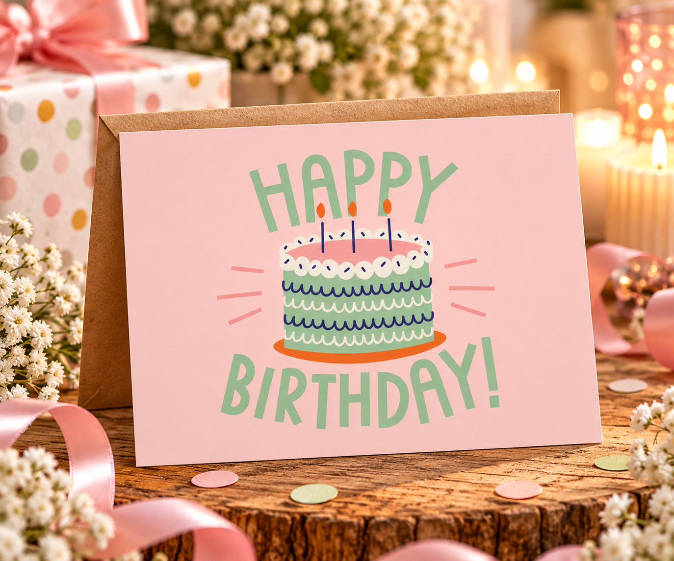 Wenskaart - Happy Birthday - roze
