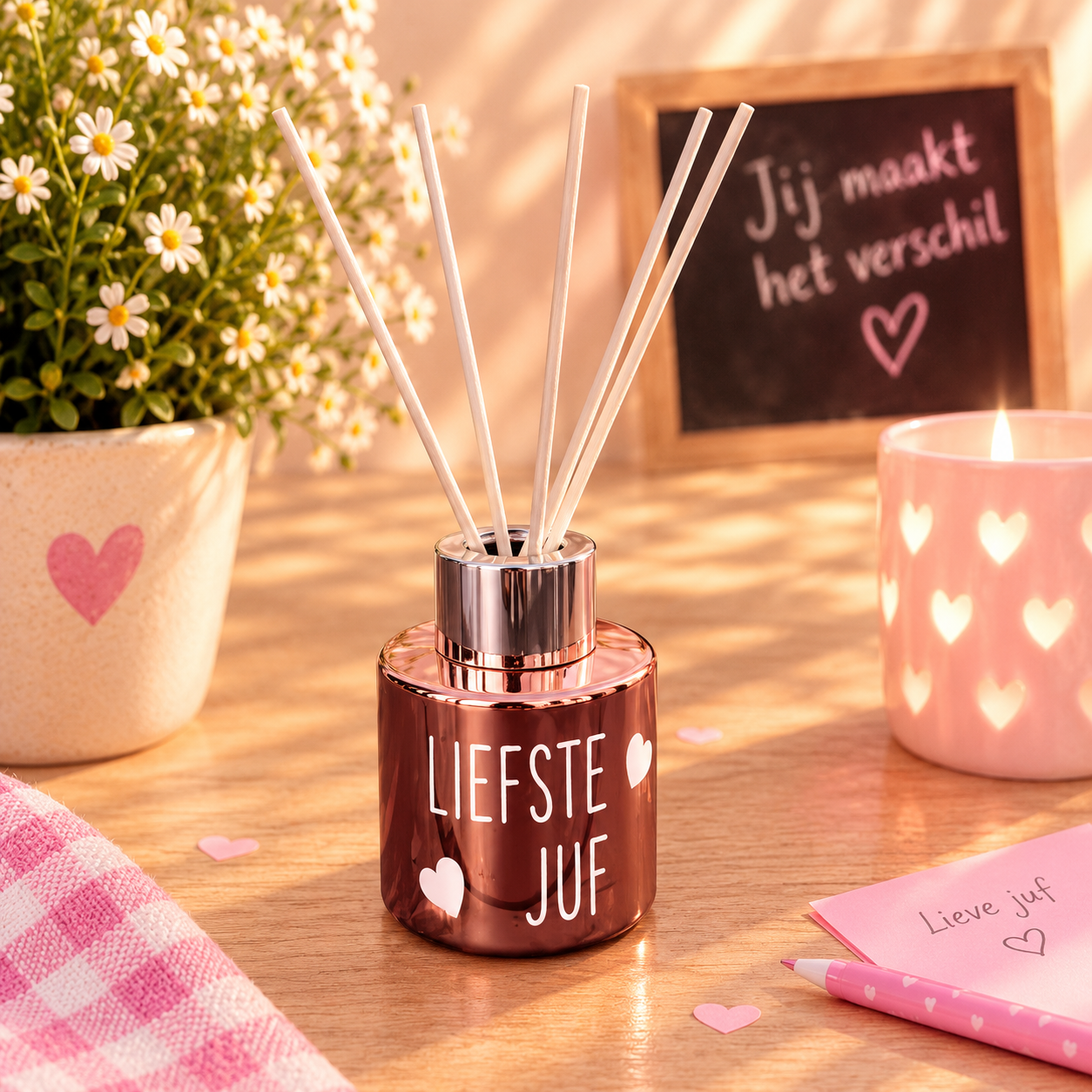Huisparfum - geurstokjes 50ml - Liefste juf - rose gold