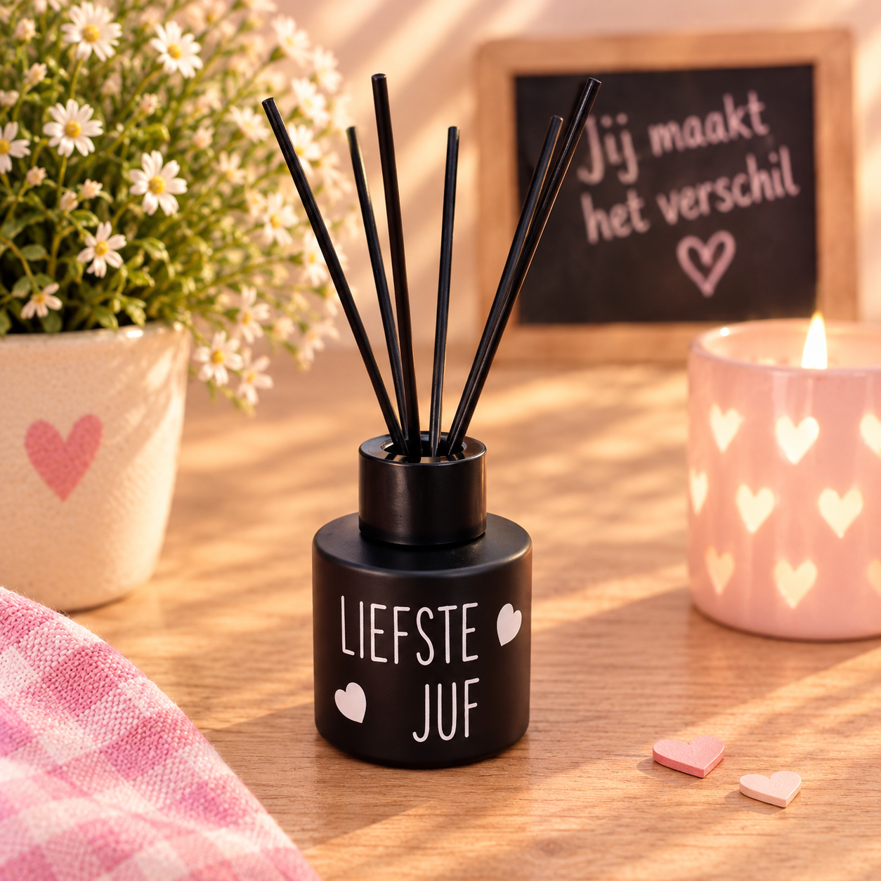 Huisparfum - geurstokjes 50ml - Liefste juf - zwart