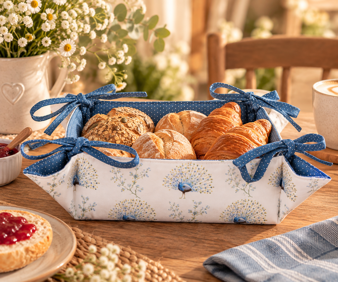 Broodmand Wit Blauw - Pauw
