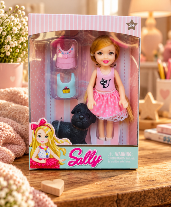 Sally Dress up pop met hond en accessoires