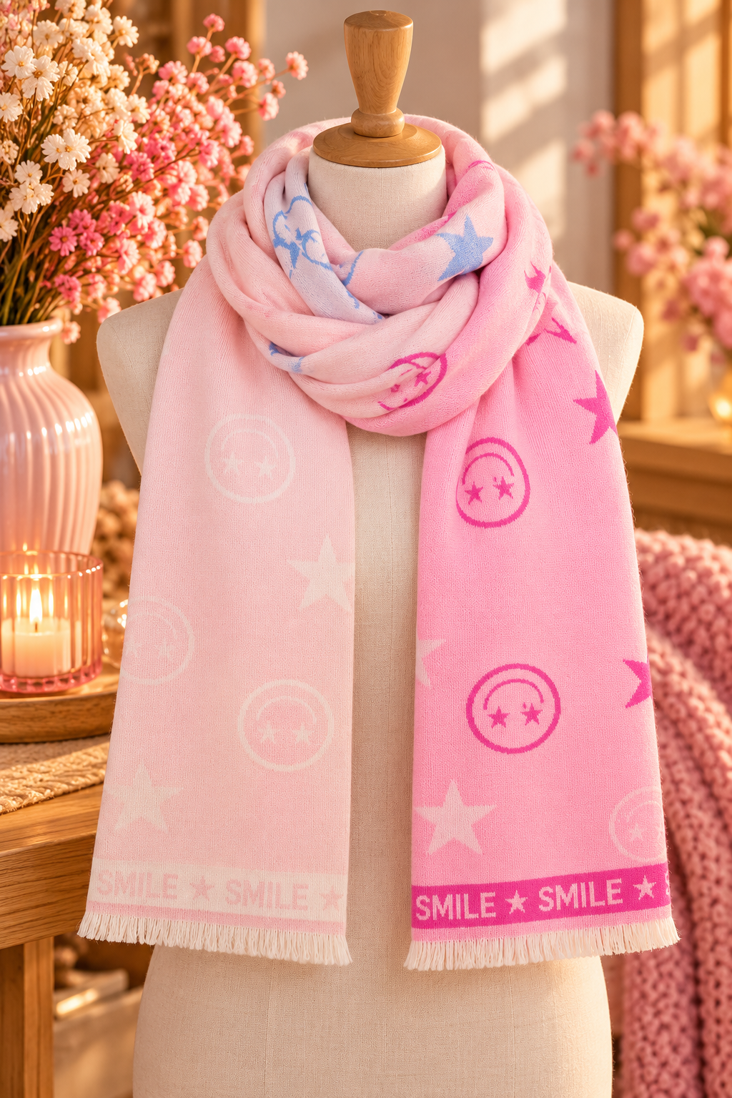 Sjaal Smiley Star - lichtroze