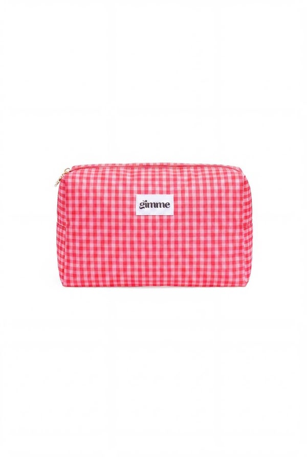 Toilettas - Make up tas ruitjes roze-rood