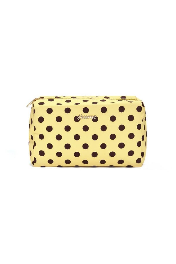 Toilettas - Make up tas stippen geel met bruin
