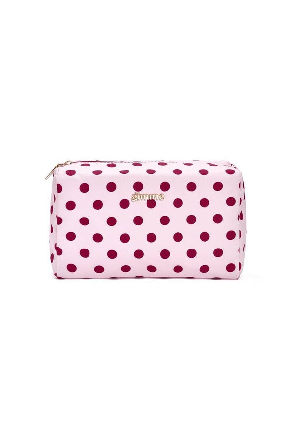 Toilettas - Make up tas stippen roze met burgundy