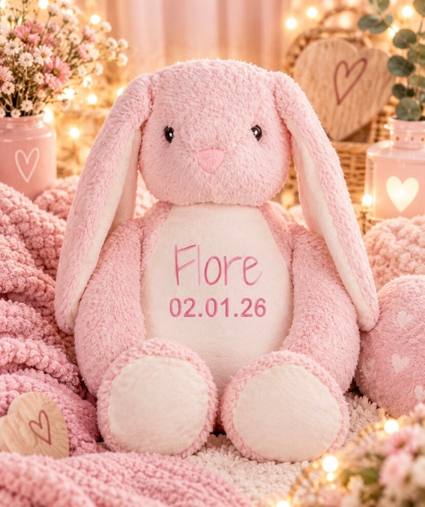 Geboorteknuffel Konijn roze 45cm