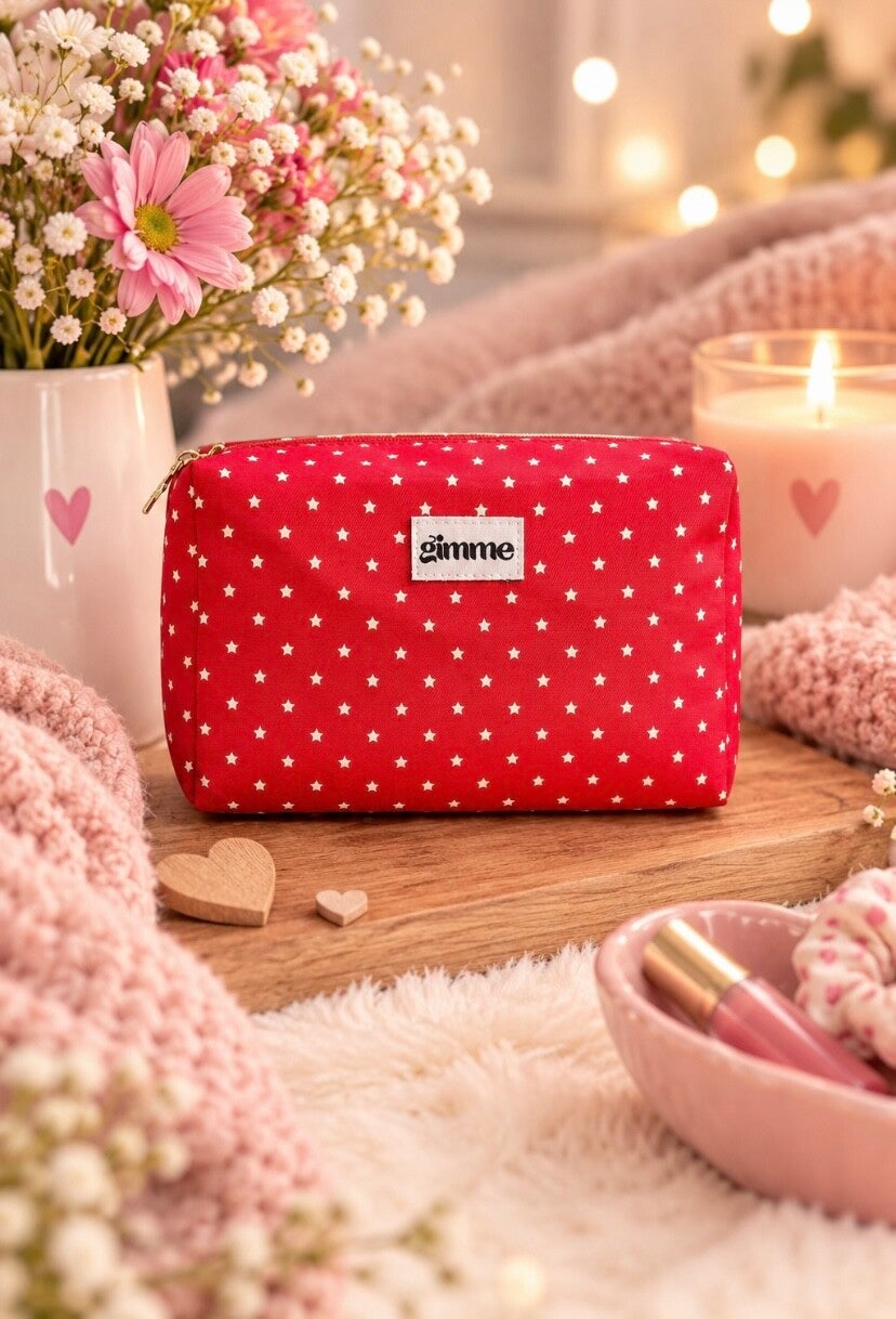 Toilettas - Make up tas sterretjes rood-creme