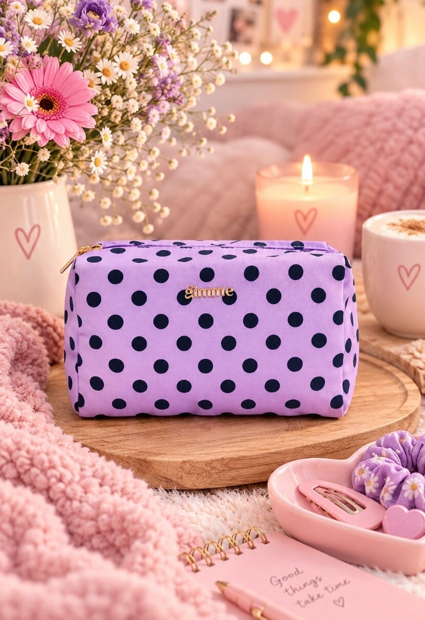 Toilettas - Make up tas stippen paars met navy