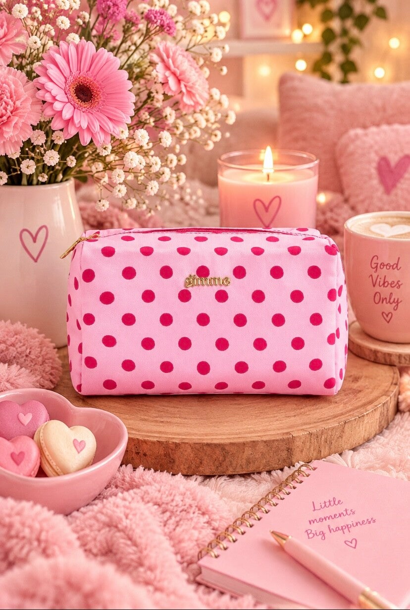 Toilettas - Make up tas stippen roze met fuchsia