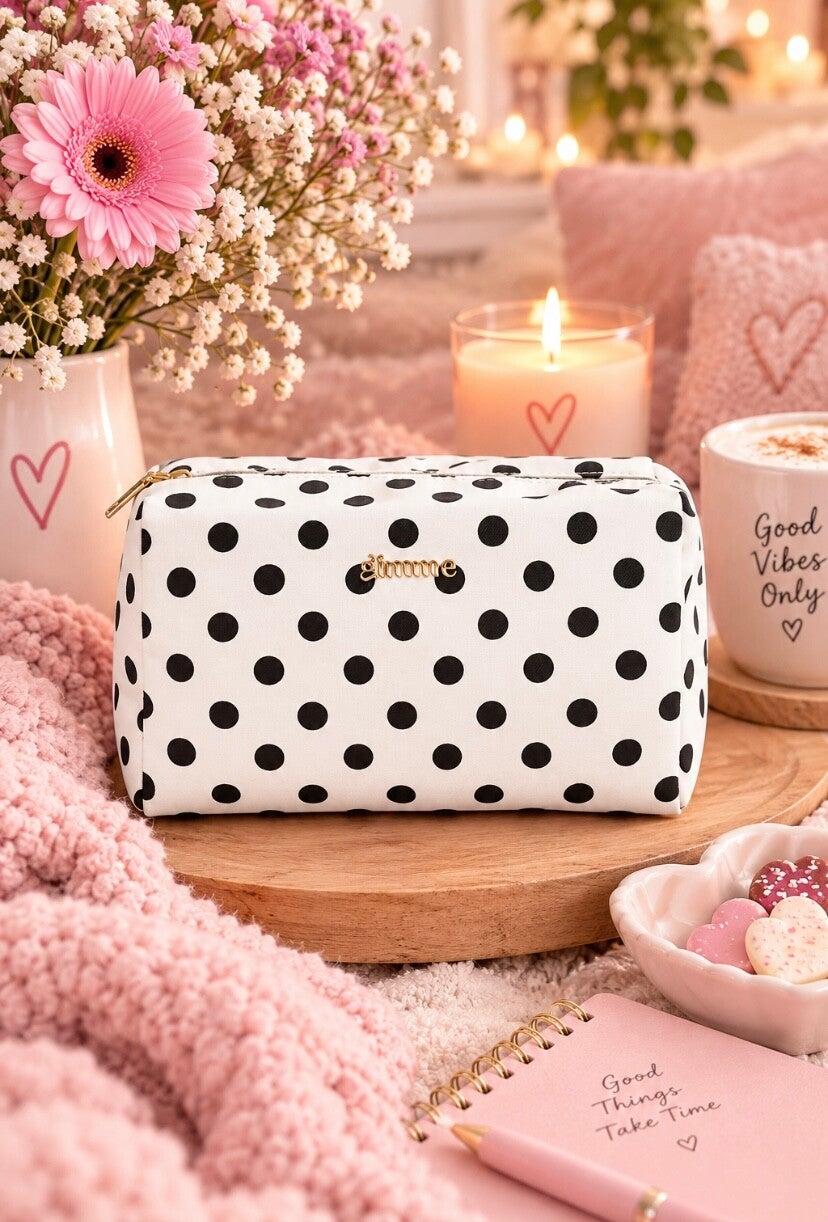 Toilettas - Make up tas stippen wit met zwart