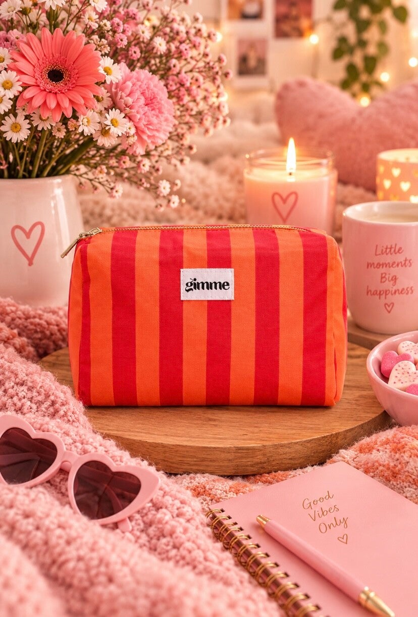 Toilettas - Make up tas strepen casual oranje-rood
