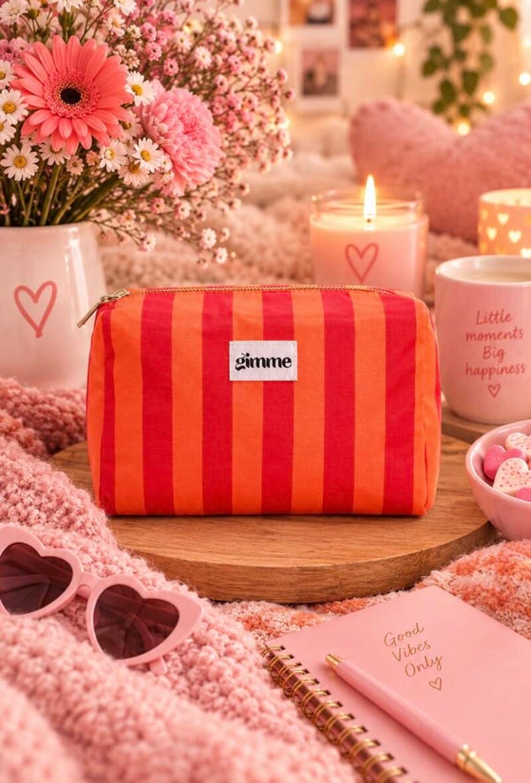 Toilettas - Make up tas strepen casual oranje-rood
