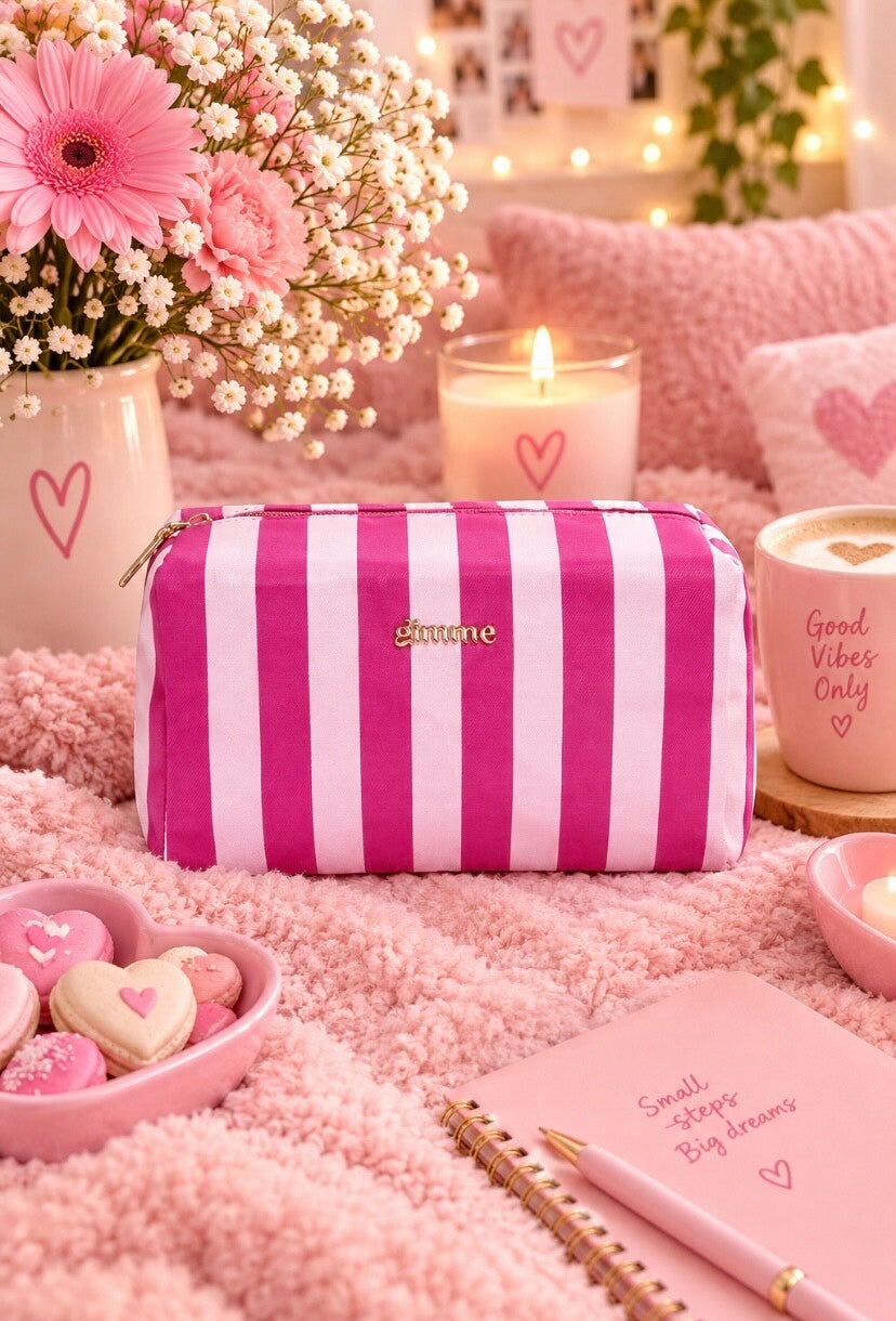Toilettas - Make up tas strepen casual roze-fuchsia