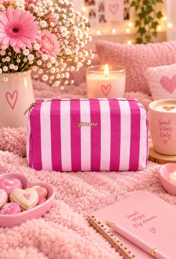 Toilettas - Make up tas strepen casual roze-fuchsia