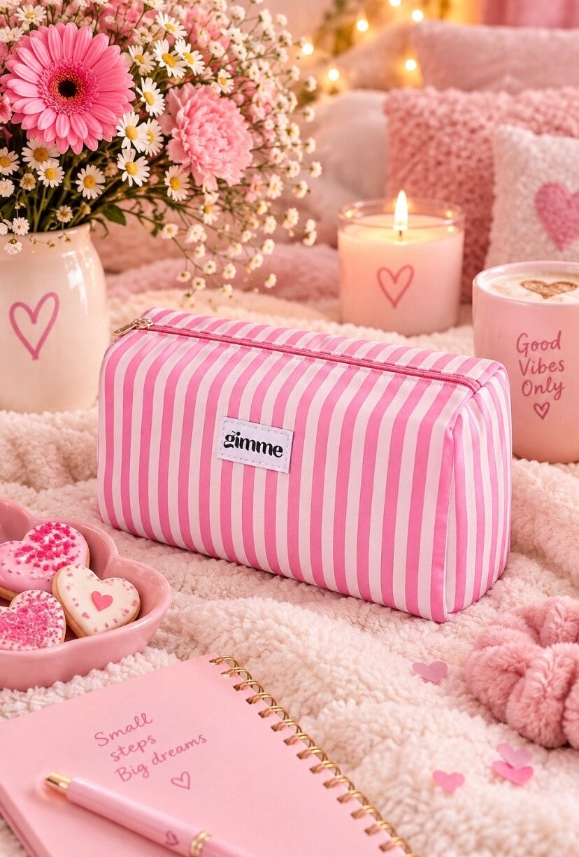 Toilettas - Make up tas kleine strepen roze