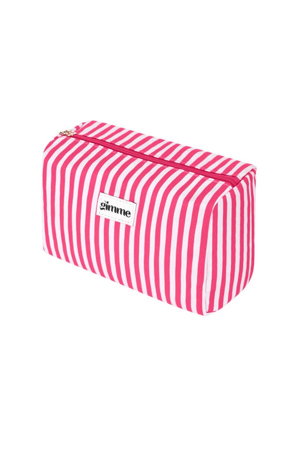 Toilettas - Make up tas Fuchsia/wit - kleine strepen