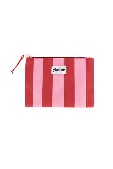 Toilettasje Plat - Roze/rood - dikke strepen