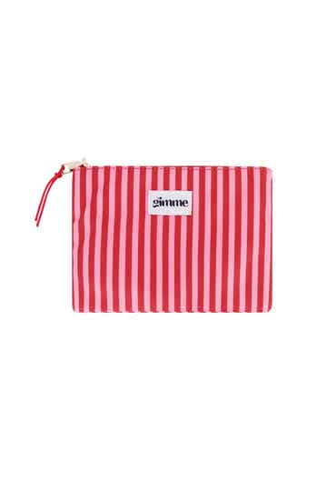 Toilettasje Plat - Rood/roze - dunne strepen