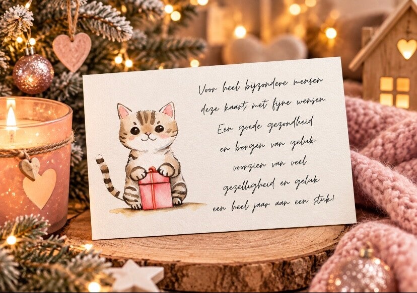 Wenskaart Kerst - Poes