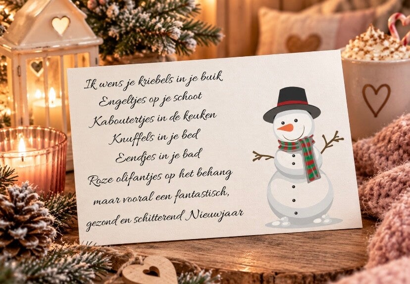 Wenskaart Kerst - Sneeuwman