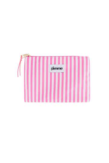 Toilettasje Plat - Roze/wit - dunne strepen
