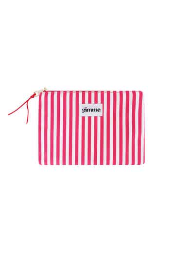 Toilettasje Plat - Fuchsia/wit - dunne strepen