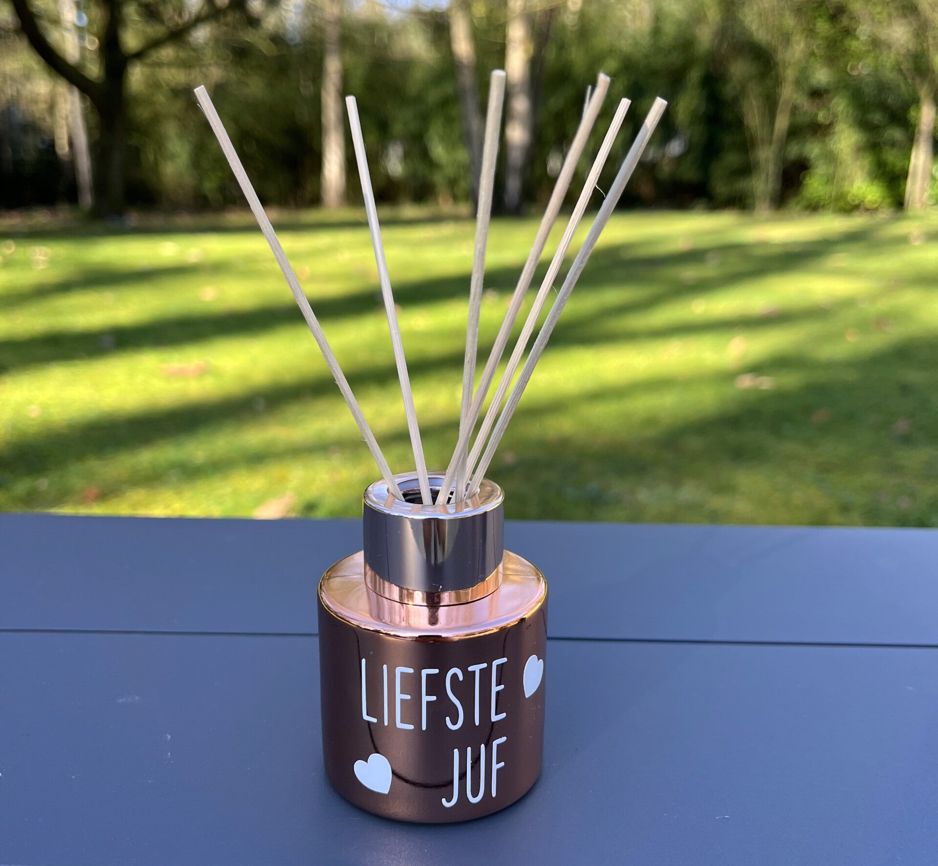 Huisparfum - geurstokjes 50ml - Liefste juf - rose gold