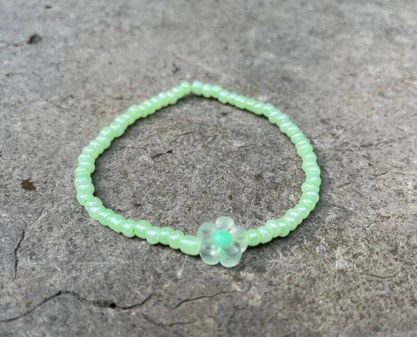 Armband kralen - groen/bloem