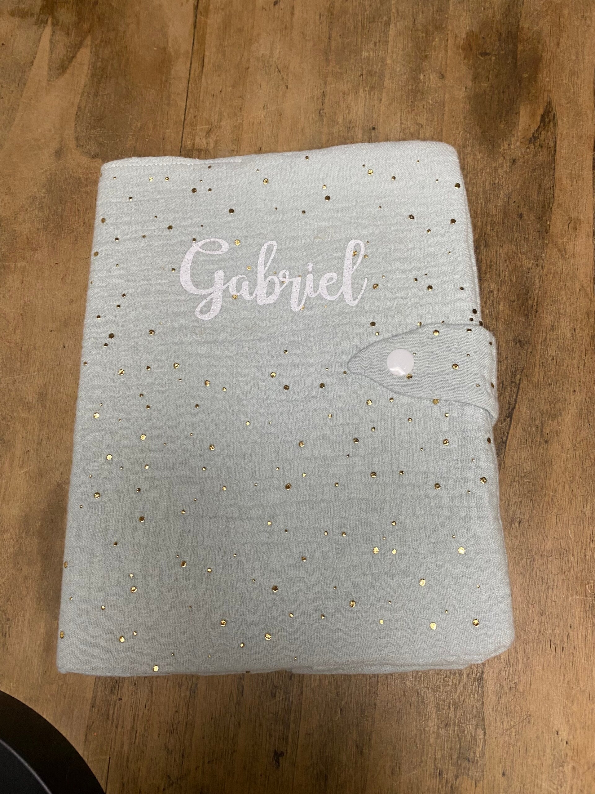 Protège carnet de santé gaze de coton avec pois doré