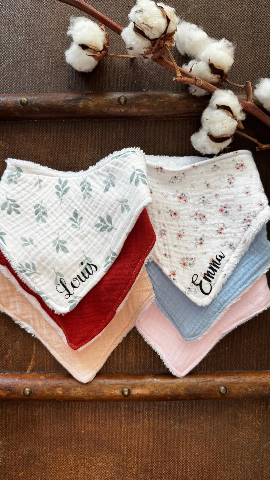 Bavoir bandana en double gaze blanc-  0/6 mois  - personnalisée