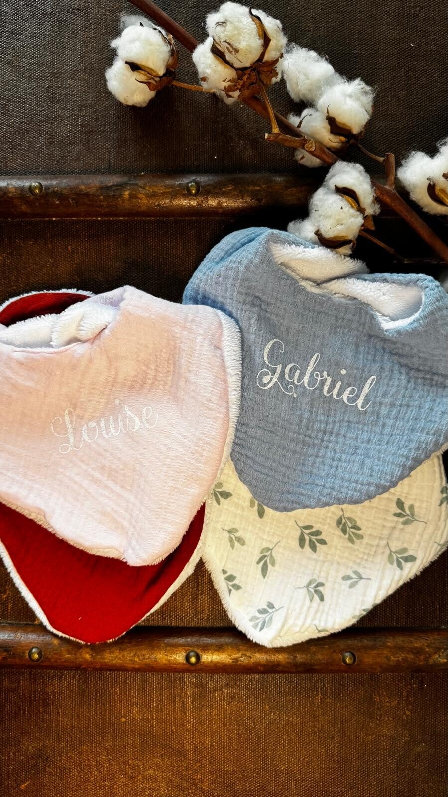 Bavoir bandana en double gaze - 6/24 mois - personnalisée