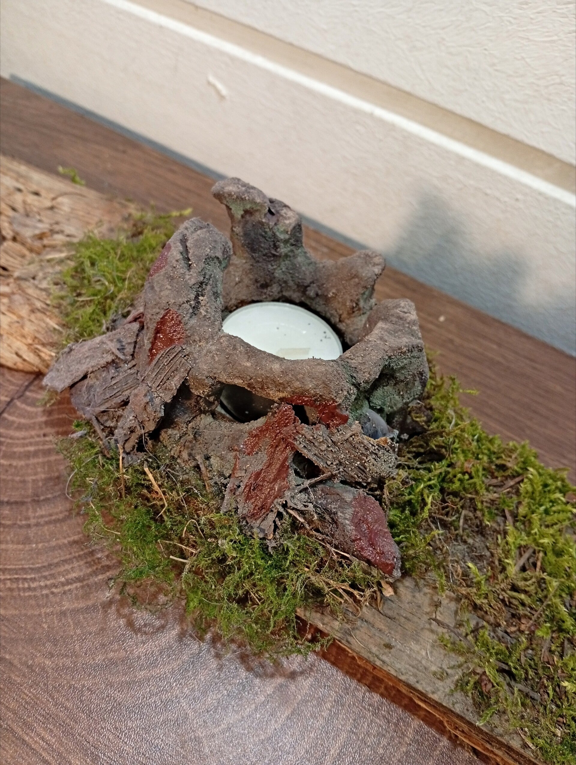Natürliche Tischdeko, Teelichthalter, Betonkunst mit Moos