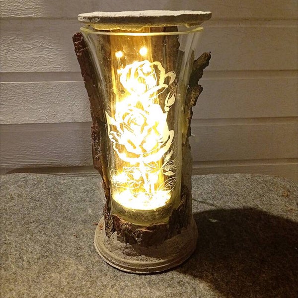 "Rosenlicht" Lichtobjekt aus Glasvase
