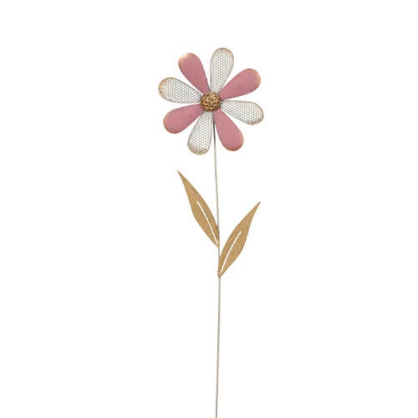 Bloempotsteker bloem roze/goud