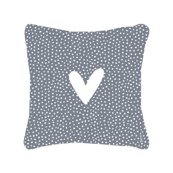 Buitenkussen blauw met wit hart en dots patroon