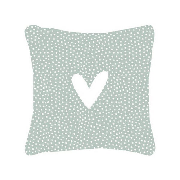 Buitenkussen groen met wit hart en dots patroon